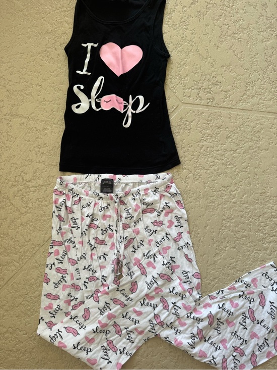 Just Love Other - Just Love Black & Pink "I ♥ Sleep" Tank and White Pink Sleep Pants Pajama Set